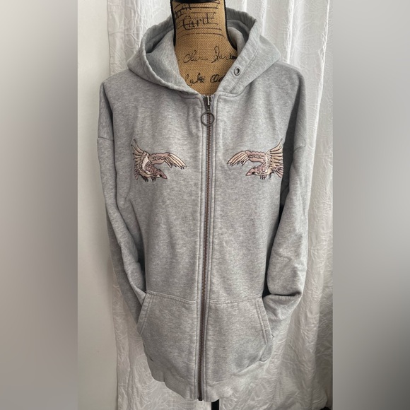 Golden by TNA Aritzia Embroidered French Terry Zip-Front Oversized Hoodie Size M - Picture 3 of 13